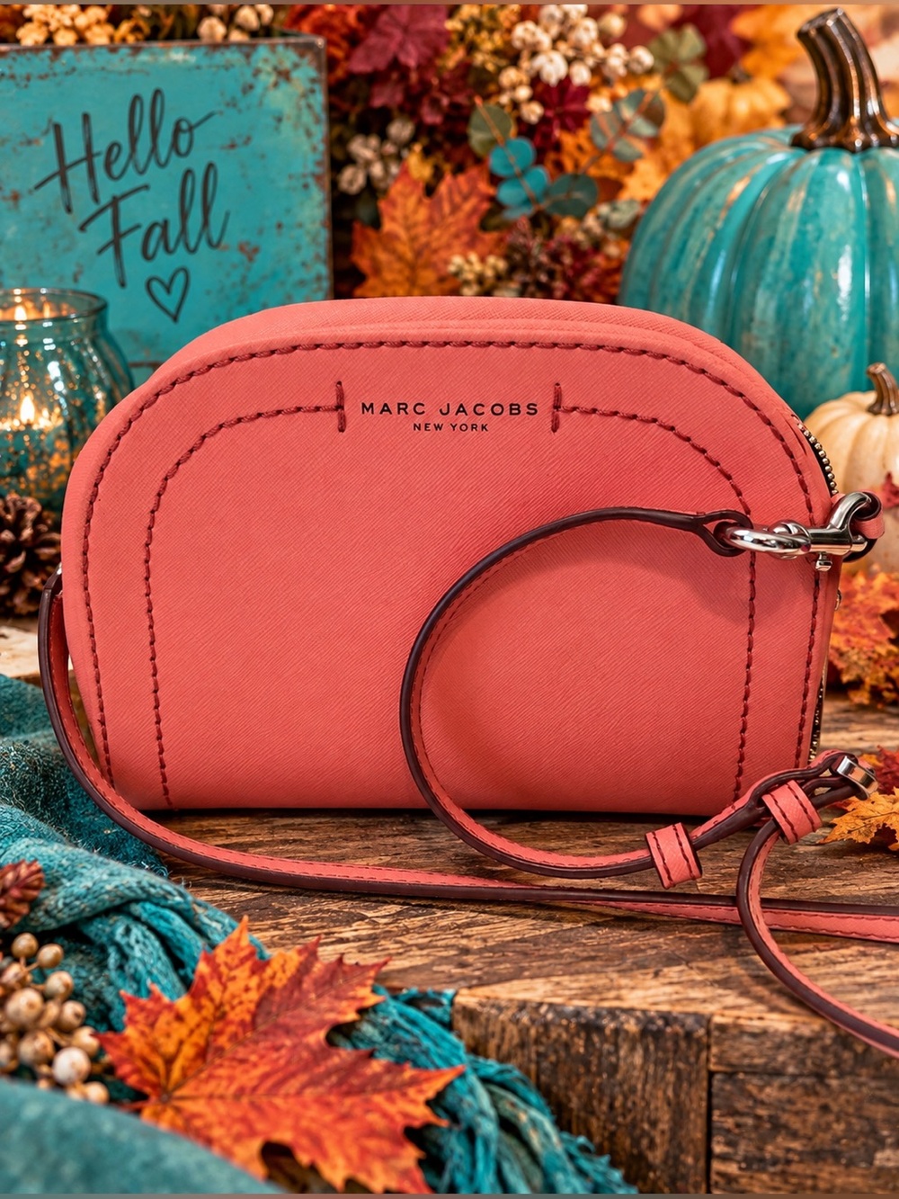 MARC JACOBS Pink coral Saffiano Leather camera Crossbody Bag NWOT